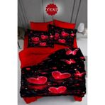 Monohome Sevgililer Günü Lastikli Çarşaflı %100 Pamuk Saten Çift Kişilik Nevresim Takımı Love Candle - Kırmızı - Siyah - 200 x 220 cm