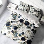Monohome White Hexagon 3D Pamuk Saten Çift Kişilik Nevresim Takımı