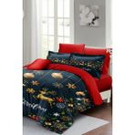 Monohome Yılbaşı Süsü Dark Deer 3D Desenli Çift Kişilik Nevresim Takımı Lacivert Pamuk Saten Standart Ebat