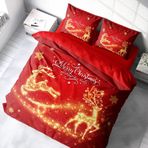 Monohome Yılbaşı Süsü Merry Christmas Pamuk Gold Deers 3D Çift Kişilik Nevresim Takımı