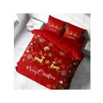 Monohome Yılbaşı Süsü Merry Christmas Pamuk Saten Kırmızı 3D Çift Kişilik Nevresim Takım