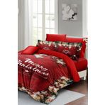 Monohome Yılbaşı Süsü Red Stars Noel %100 Pamuk Saten 3D Çift Kişilik Nevresim Takımı