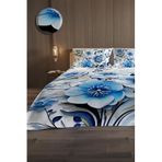 MONOHOME%100 Pamuk Çift Kişilik Pike Takımı Yatak Örtüsü Blue Flower, MONOHOME82407