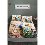 MONOHOME%100 Pamuk Lastikli Çarşaf Takımı Tavus Kuşu Desenli 180x200, MONOHOME82501