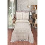 Monolisse Fil Desenli Pamuklu Jakar Yatak Örtüsü - 230X240 cm - Bej - 230 x 240 cm