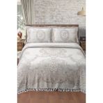 Monolisse Gül Desenli Pamuklu Jakar Yatak Örtüsü - 230X240 cm - Bej - 230 x 240 cm