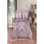 Monolisse Gül Desenli Pamuklu Jakar Yatak Örtüsü - 230X240 cm - Mürdüm - 230 x 240 cm