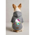 monopetz Baskılı İçi Polarlı Köpek Ve Kedi Kıyafeti & Elbisesi - Gri Renk Kapüşonlu Hoodie B8228 2Xl