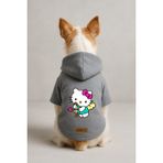 monopetz Baskılı İçi Polarlı Köpek Ve Kedi Kıyafeti & Elbisesi - Gri Renk Kapüşonlu Hoodie B8228 M