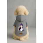 Monopetz Baskılı İçi Polarlı Köpek ve Kedi Kıyafeti & Elbisesi - Gri Renk Kapüşonlu Hoodie B9642, M