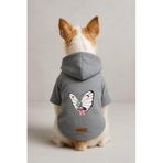 monopetz Baskılı İçi Polarlı Köpek Ve Kedi Kıyafeti & Elbisesi - Gri Renk Kapüşonlu Hoodie Ba303 S