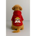 monopetz Baskılı İçi Polarlı Köpek Ve Kedi Kıyafeti & Elbisesi - Kırmızı Renk Kapüşonlu Hoodie Bb075 S
