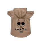 monopetz Kapişonlu Polar Sweatshirt Köpek ve Kedi Kıyafeti & Elbisesi Bej Cool cat M