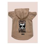 monopetz Kapişonlu Polar Sweatshirt Köpek ve Kedi Kıyafeti & Elbisesi - Bej Crazy Cat L Beden