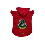 monopetz Kapişonlu Polar Sweatshirt Köpek Ve Kedi Kıyafeti & Elbisesi Kırmızı Astronot Frankenstein XS