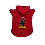 monopetz Kapişonlu Polar Sweatshirt Köpek ve Kedi Kıyafeti & Elbisesi Kırmızı Happy Halloween Azrail XS