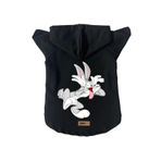 monopetz Kapişonlu Polar Sweatshirt Köpek ve Kedi Kıyafeti & Elbisesi - Siyah Bugs Bunny XS Beden