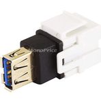 Monoprice 107836 Keystone Jak-USB 3.0 A Dişiden Bir Dişiye Bağlayıcı Adaptörü Gömme Tip, Beyaz