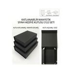 MonoRigidBox Siyah Mıknatıslı Mukavva Kutu Takı Parfüm Çikolata Saat Kıyafet Hediye Sunum Kutusu Büyük 348x230x107 mm 3’lü Set