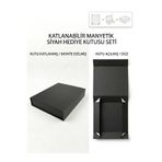 MonoRigidBox Siyah Mıknatıslı Mukavva Kutu Takı Parfüm Çikolata Saat Kıyafet Hediye Sunum Kutusu Küçük 243x213x55 mm