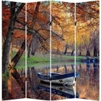 MonoStella Gölde Kayık 4 Kanatlı Oda Bölücü Çift Taraflı Kanvas Paravan - 160 x 180 cm - Renkli