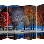 MonoStella Kış Manzara 6 Kanatlı Oda Bölücü Çift Taraflı Kanvas Paravan - 240 x 180 cm - Renkli