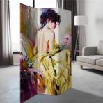 MonoStella Kız Portre 3 Kanatlı Oda Bölücü Çift Taraflı Kanvas Paravan - 120 x 180 cm - Renkli