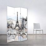 MonoStella Paris Manzarası 3 Kanatlı Oda Bölücü Çift Taraflı Kanvas Paravan - 120 x 180 cm - Renkli