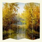 MonoStella Sonbahar 5 Kanatlı Oda Bölücü Çift Taraflı Kanvas Paravan - 200 x 180 cm - Renkli