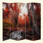 MonoStella Sonbahar Orman Manzara 5 Kanatlı Oda Bölücü Çift Taraflı Kanvas Paravan - 200 x 180 cm - Renkli