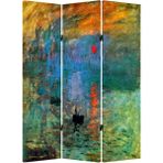 MonoStella Stellastore Claude Monet Gün Doğumu Izlenim 3 Kanatlı Oda Bölücü Çift Taraflı Kanvas Paravan - 120 x 180 cm - Renkli