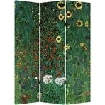 MonoStella Stellastore Gustav Klimt Çiftlik Bahçe Ayçiçeği 3 Kanatlı Oda Bölücü Çift Taraflı Kanvas Paravan - 120 x 180 cm - Renkli