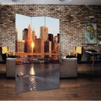 MonoStella Stellastore New York Gün Doğumu 3 Kanatlı Oda Bölücü Çift Taraflı Kanvas Paravan - 120 x 180 cm - Renkli