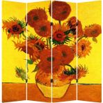 MonoStella Vincent Van Gogh Çiçek 4 Kanatlı Oda Bölücü Çift Taraflı Kanvas Paravan - 160 x 180 cm - Renkli