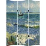 MonoStella Vincent Van Gogh Deniz Manzarası 3 Kanatlı Oda Bölücü Çift Taraflı Kanvas Paravan - 120 x 180 cm - Renkli