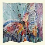 MonoStella Yağlı Boya Görünümlü Kelebekli 5 Kanatlı Oda Bölücü Çift Taraflı Kanvas Paravan - 200 x 180 cm - Renkli
