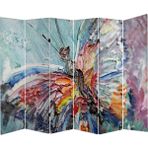 MonoStella Yağlı Boya Görünümlü Kelebekli 6 Kanatlı Oda Bölücü Çift Taraflı Kanvas Paravan - 240 x 180 cm - Renkli