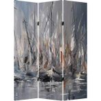 MonoStella Yağlıboya Görünümlü Yelkenli 3 Kanatlı Oda Bölücü Çift Taraflı Kanvas Paravan - 120 x 180 cm - Renkli