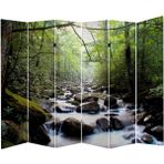 MonoStella Yeşil Doğa Manzara 6 Kanatlı Oda Bölücü Çift Taraflı Kanvas Paravan - 240 x 180 cm - Renkli