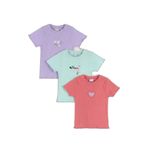 Monox 5-12 Yaş Kız Çocuk 3'lü Nakışlı Fitilli Tshirt Likralı Esnek Yazlık Body Set, Lila Mint Gül, 7-8 Yaş