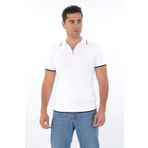 Monox Erkek Polo Yaka Fermuarlı Çizgili Spor Yazlık Triko Tişort Beyaz 2XL