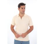 Monox Erkek Polo Yaka Fermuarlı Spor Yazlık Triko Tişort Bej 2XL