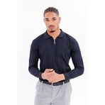 Monox Erkek Yarım Fermuarlı Polo Yaka Triko Kazak - Lacivert - 2XL