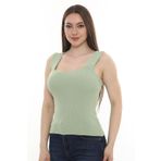 Monox Kadın Bluz Kare Yaka Sade Yazlık Triko Atlet Yeşil L/XL