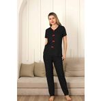 Monox Kadın Kırmızı Fiyonklu Beyaz Puantiyeli Kısa Kol Pijama Takımı, Siyah, 2XL