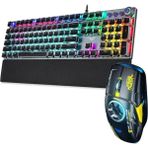 Monozone Klavye Mouse Seti Kablolu Klavye Mekanik 2.4g Mouse Rgb Bilek Desteği Retro - Renkli