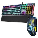 Monozone Mekanik Klavye Mouse Seti Kablolu Klavye 2.4G Mouse Rgb Bilek Desteği Daktilo Klavye Retro