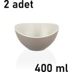 Mons 2 Adet Kase Qlux Ideas Çift Renkli Sofra Meyve Cips Salata Kuruyemiş Kasesi L-00468 - Bej