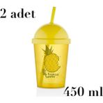 Mons 2 Adet Pipetli Bardak Meşrubat Limonata Kahve Bardağı Bpa Içermez L-00935 - Sarı