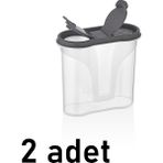 Mons 2ADET Baharatlık Tuzluk Biberlik Qlux Ideas Bpa Içermez Baharatlık 300 ml L-00536 Büyük Kapaklı - Gri